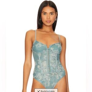 x Intimately FP Night Rhythm Corset Bodysuit In Sage Combo